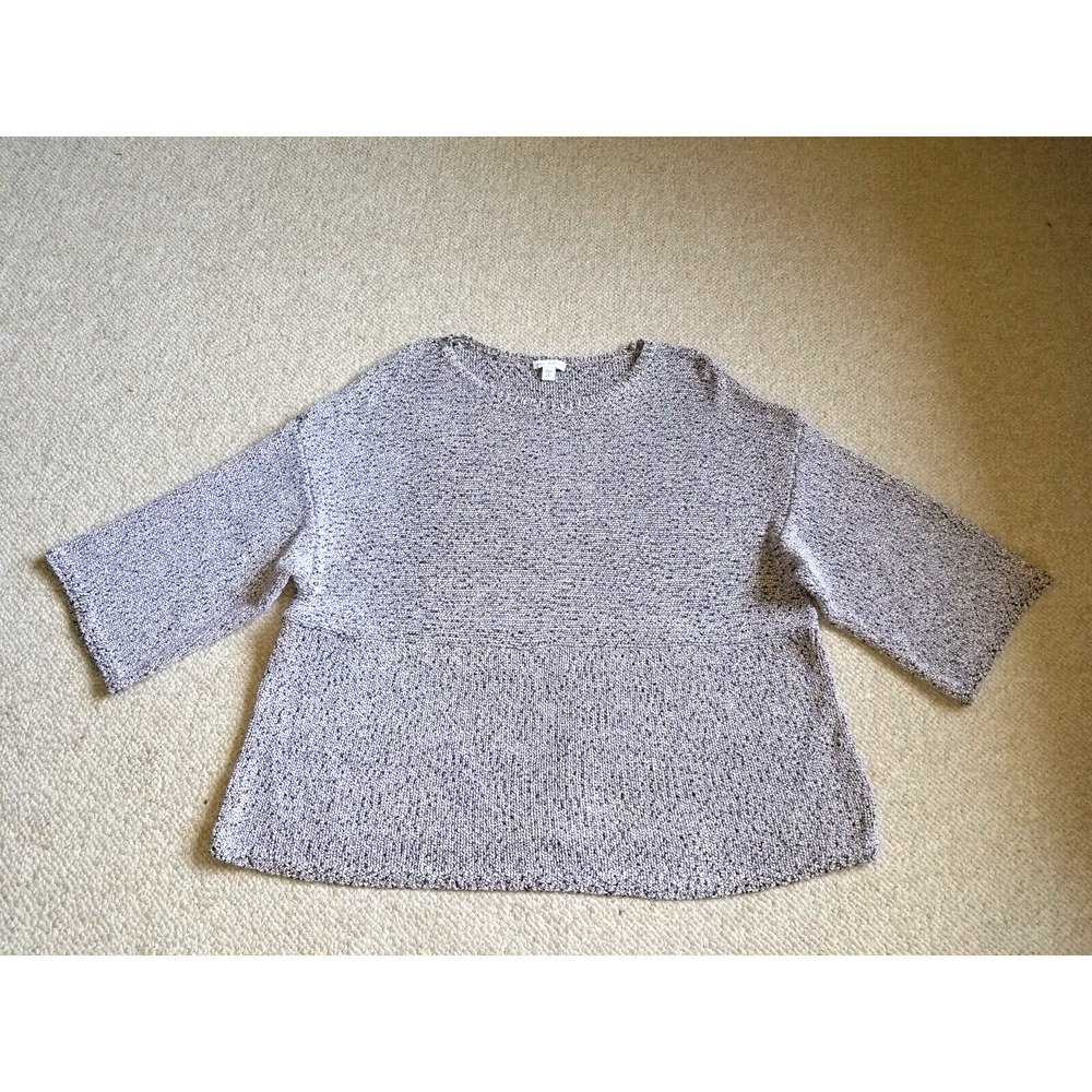 Womens Sweater-PURE JILL BY J.JILL-purple/white/grey marled "Kimono" elbow sl-PM